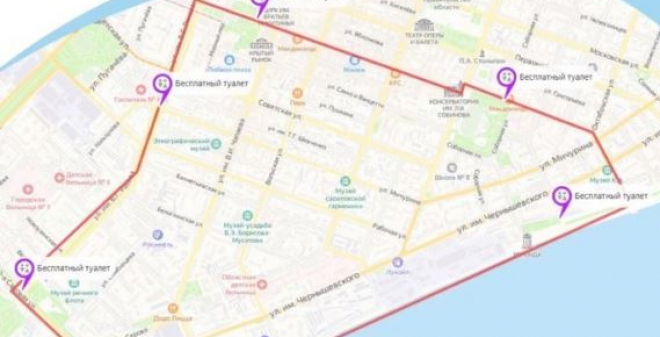 На интерактивной карте отмечены бесплатные туалеты вблизи пешеходного кольца