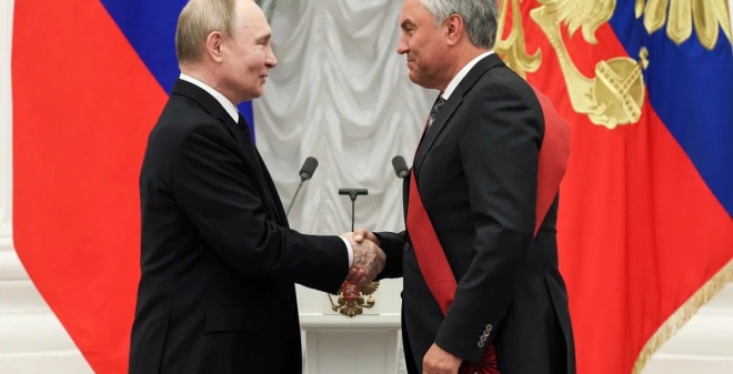 Владимир Путин вручил Вячеславу Володину Орден «За заслуги перед Отечеством» I степени