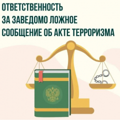За заведомо ложное сообщение об акте терроризма предусмотрена уголовная ответственность по статье 207 Уголовного кодекса РФ