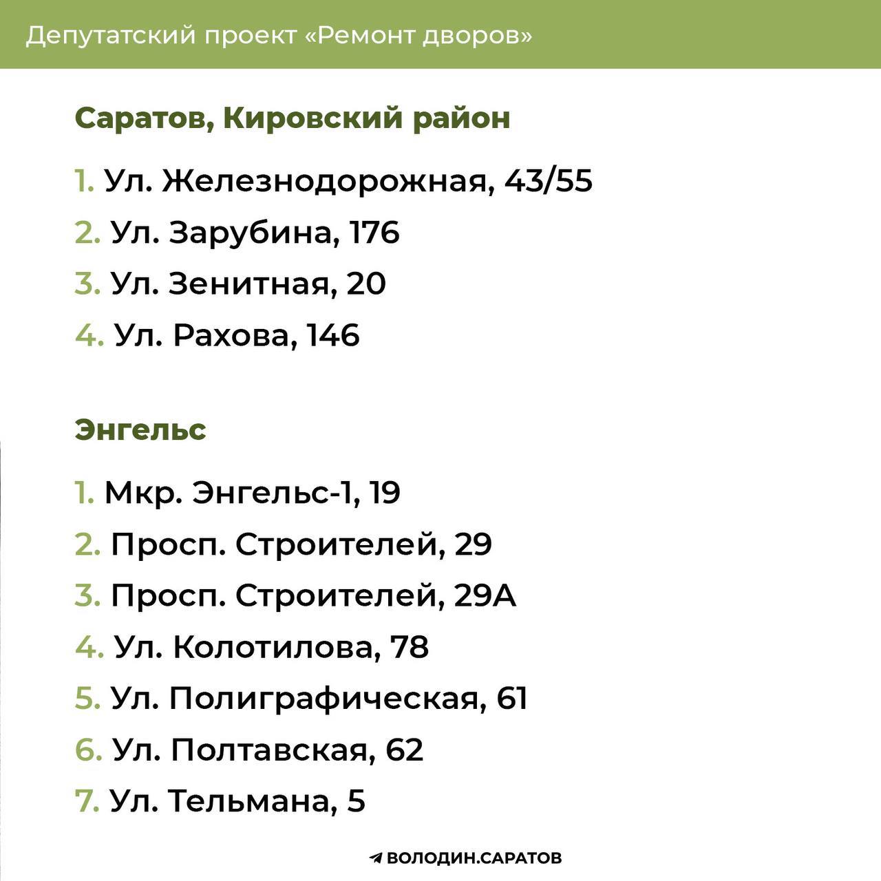 Ремонт дворов: Дополнительные адреса в Саратове и Энгельсе